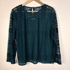Garnet Hill Green Lace Long Sleeve Blouse Feminine Romantic